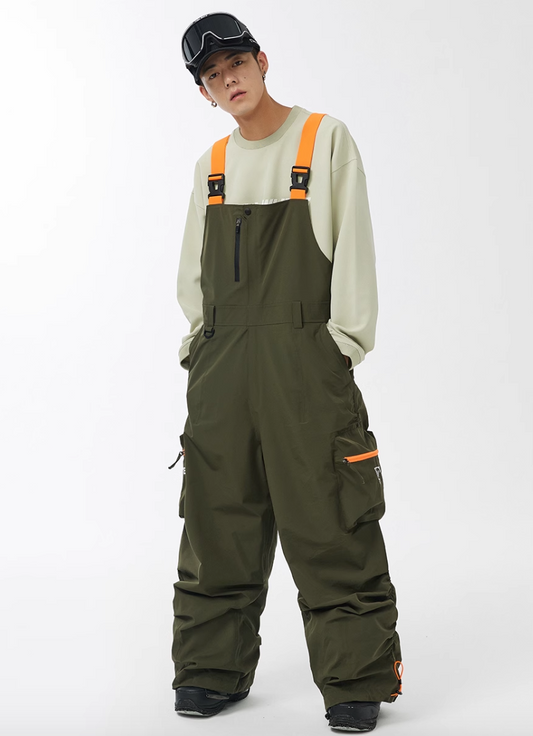 CHILLWHITE Oversize Snow Bib Pants - Army Green / Orange