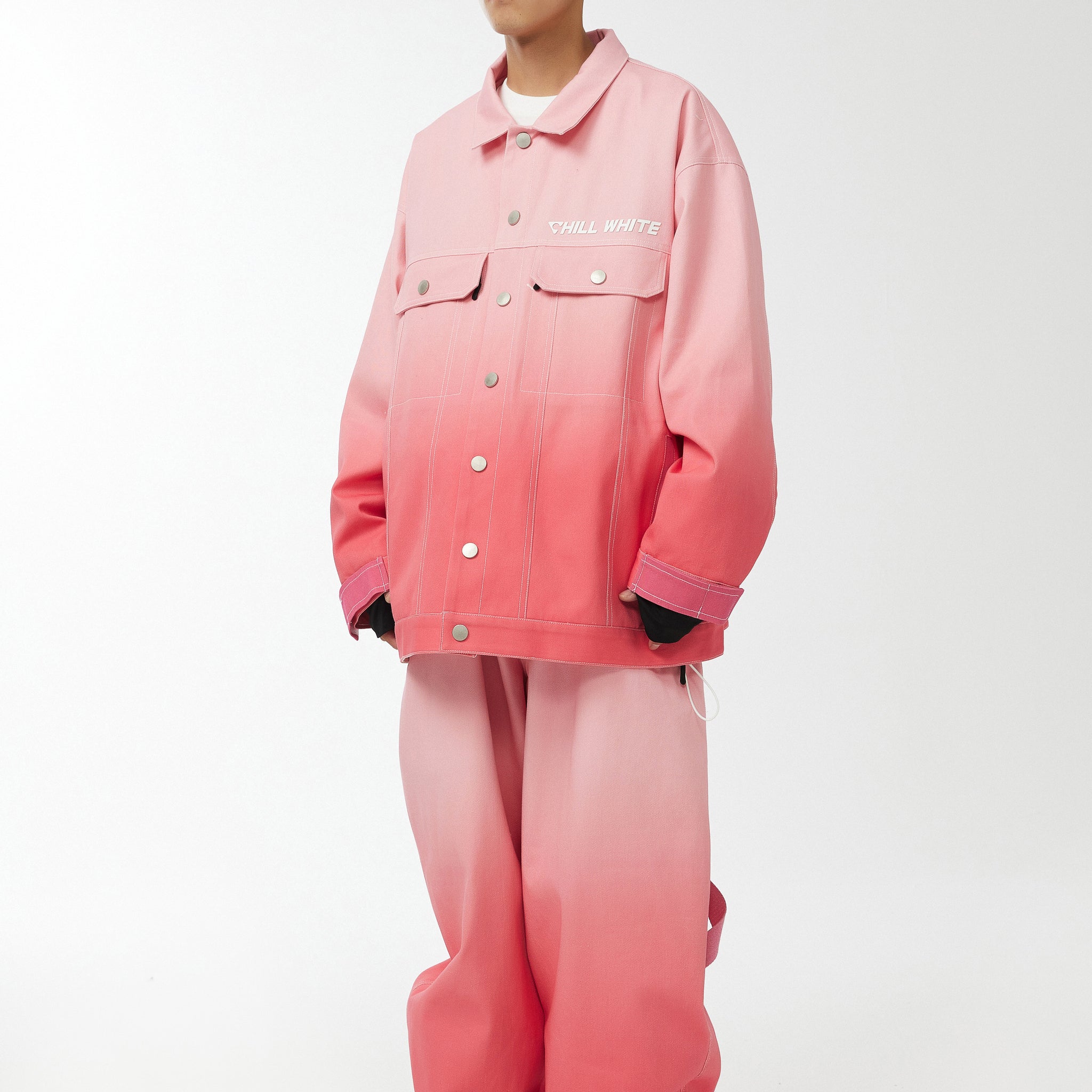 CHILLWHITE Oversize Contrast Denim Suit - Pink